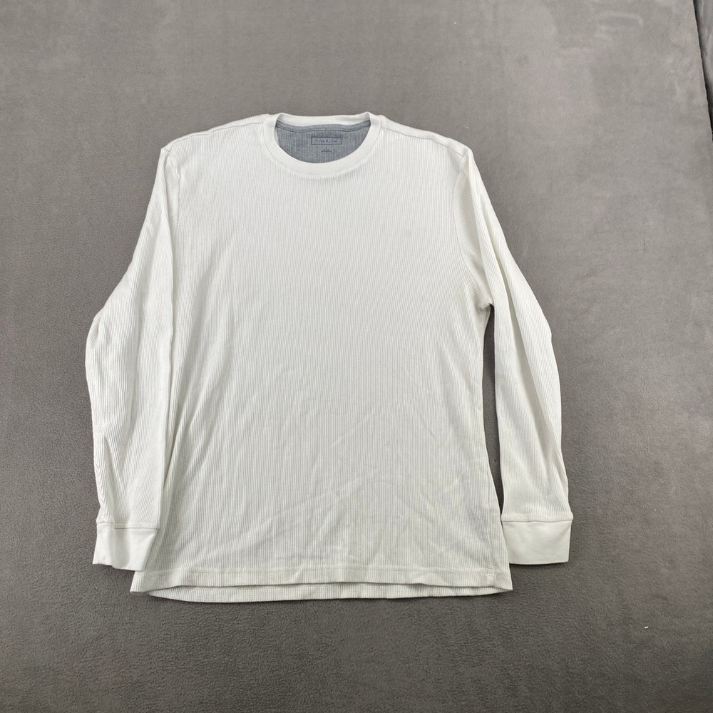 Club Room Mens Waffle Knit Thermal Long Sleeve Shirt White Large